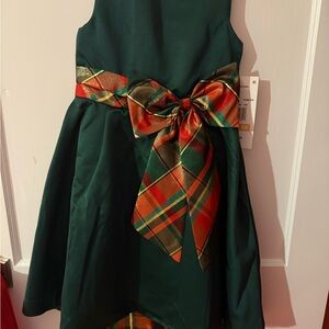 Rare Editions Emerald Dress with Festive Plaid Bow Christmas girls